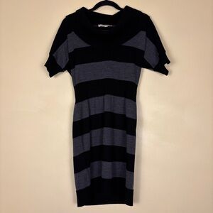 LOFT Black and Gray Striped Mini Dress‎